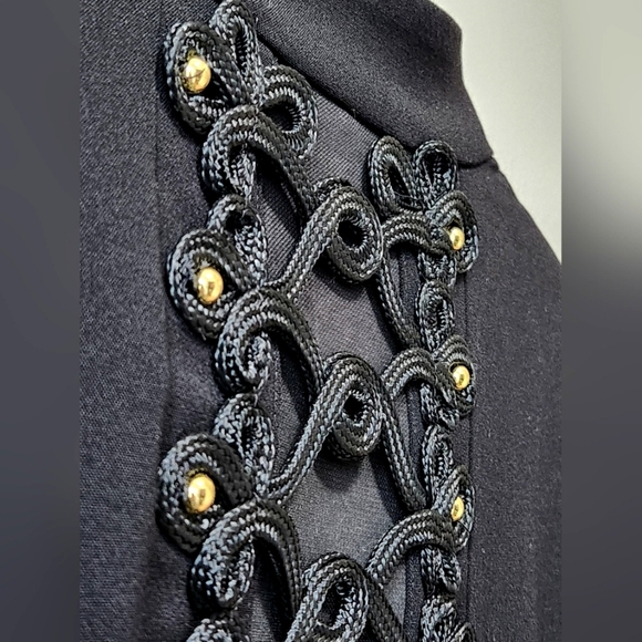 Black Women's Blazer Jacket Sheer Back Size Medium Button Closure Braid Detail - Picture 3 of 8